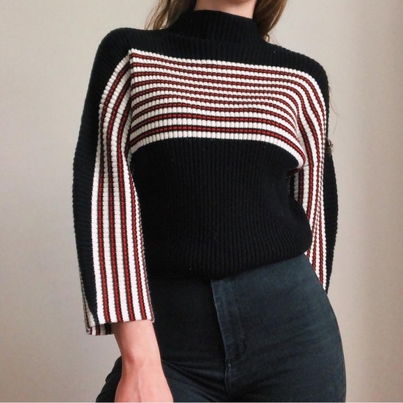 URBAN OUTFITTERS RETRO STRIPED RIBBED SWEATER WIDE 3/4 SLEEVES SIZE MEDIUM - Picture 1 of 8